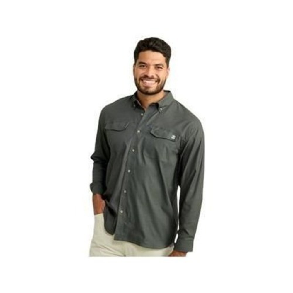 HUK Men's Performance Fishing Heather Flannel - Ash, XL